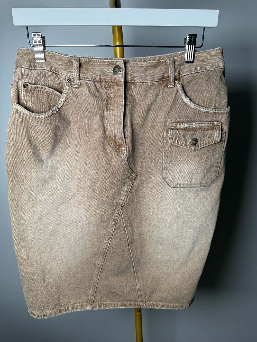 Jeanology Collection Women Tan denim Cargo Pencil Skirt